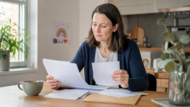 Elternteil prüft Unterlagen zur Elterneigenschaft und Pflegeversicherung [Bildinhalt mit KI erstellt]