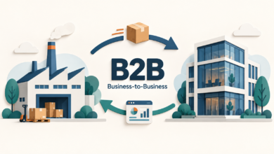B2B Bedeutung: Zwei Unternehmen tauschen Waren und digitale Dienstleistungen aus [Bildinhalt mit KI erstellt]