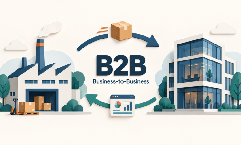 B2B Bedeutung: Zwei Unternehmen tauschen Waren und digitale Dienstleistungen aus [Bildinhalt mit KI erstellt]